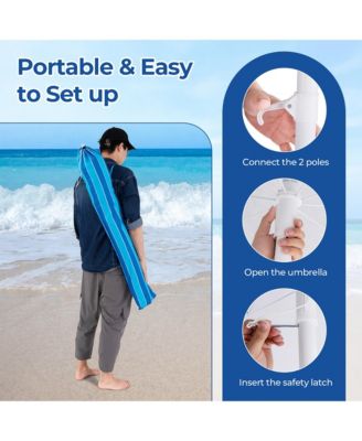 6.5 FT Beach Umbrella w/ Fringe Tassel Umbrella w/ Push Button Tilt Sand Anchor