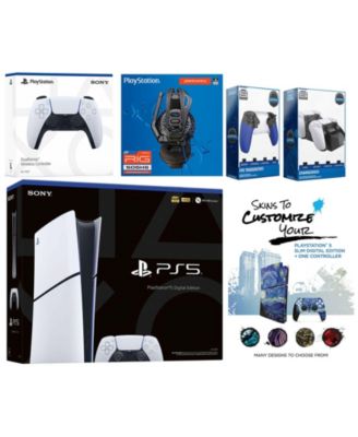 Playstation 5 Slim Digital with Extra Cobalt Blue Controller, Plantronics Headset, Trigger Stop Kit, Charge Dock and MightySkins Decal Voucher +