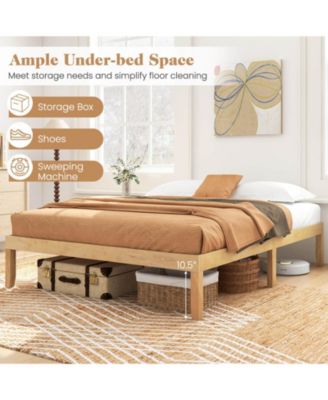 Queen Size Wooden Platform Bed Frame 14" with Rubber Wood Legs Under-bed Storage