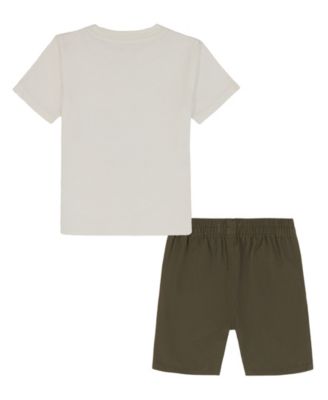 Toddler and Little Boys 2-Piece Jersey Truck Short Sleeve T-Shirt and Twill Cargo Shorts Set