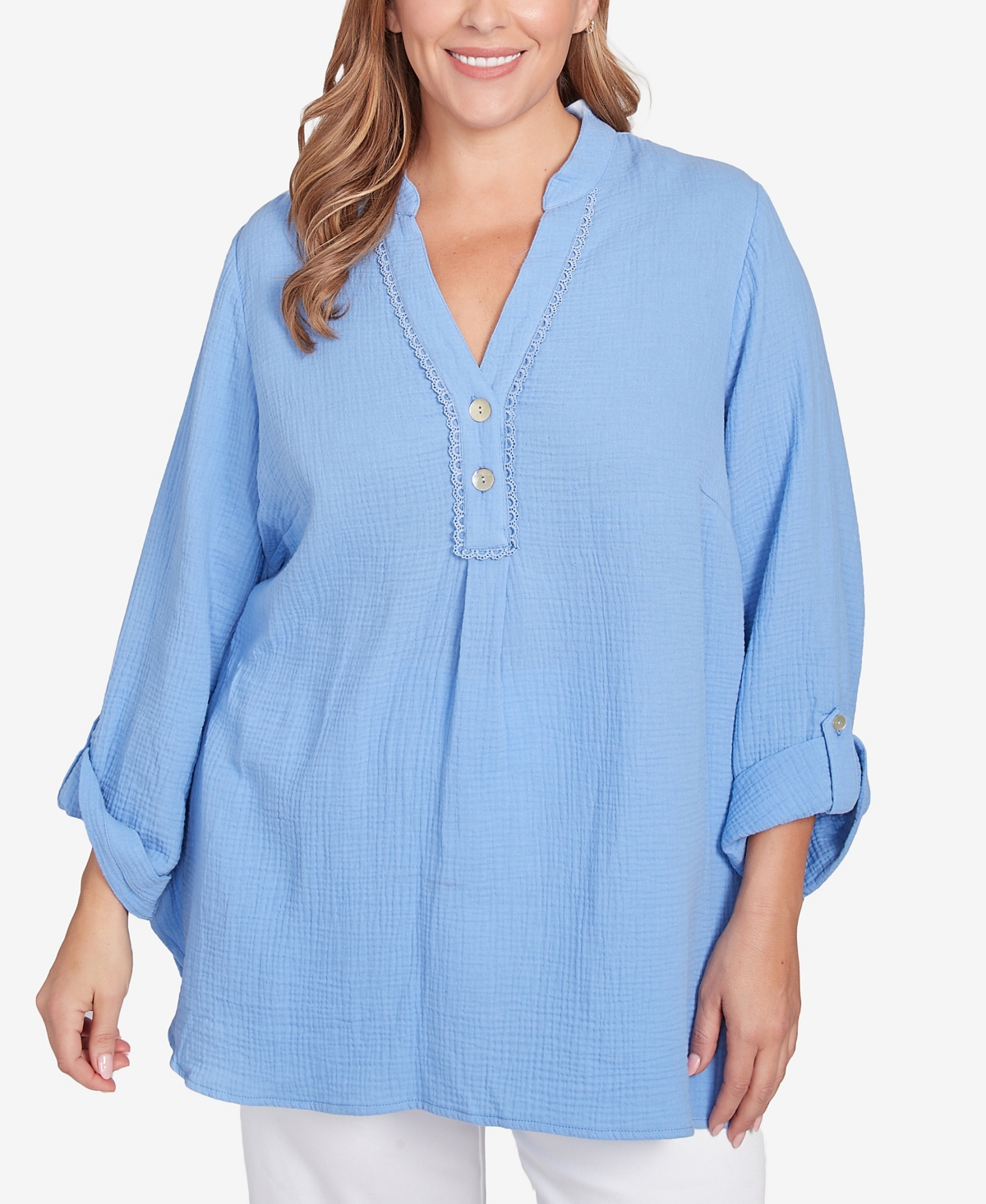 Ruby Rd. Plus Size Sleeve Henley Top