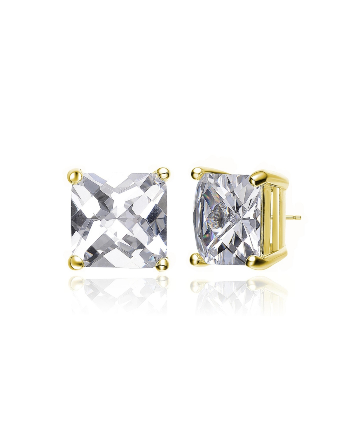 Sterling Silver Cubic Zirconia Square Studs - Gold/11mm