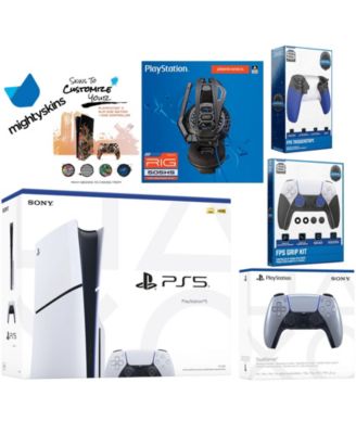 Playstation 5 Slim Disc Bundle with Extra Cosmic Red Controller, Plantronics Headset, Trigger Stop Kit, FPS Grip Kit and MightySkins Decal Vouche