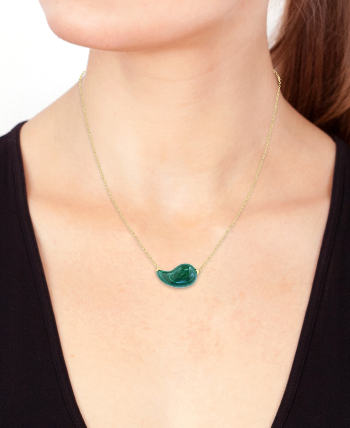 Effy Collection Effy Malachite Curved Teardrop Pendant Necklace In 14k Gold, 15" + 1" Extender In Green