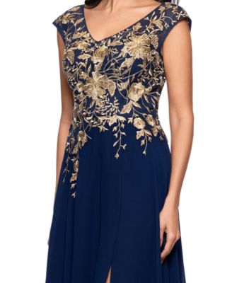Women's Embroidered V-Neck Front-Slit Gown