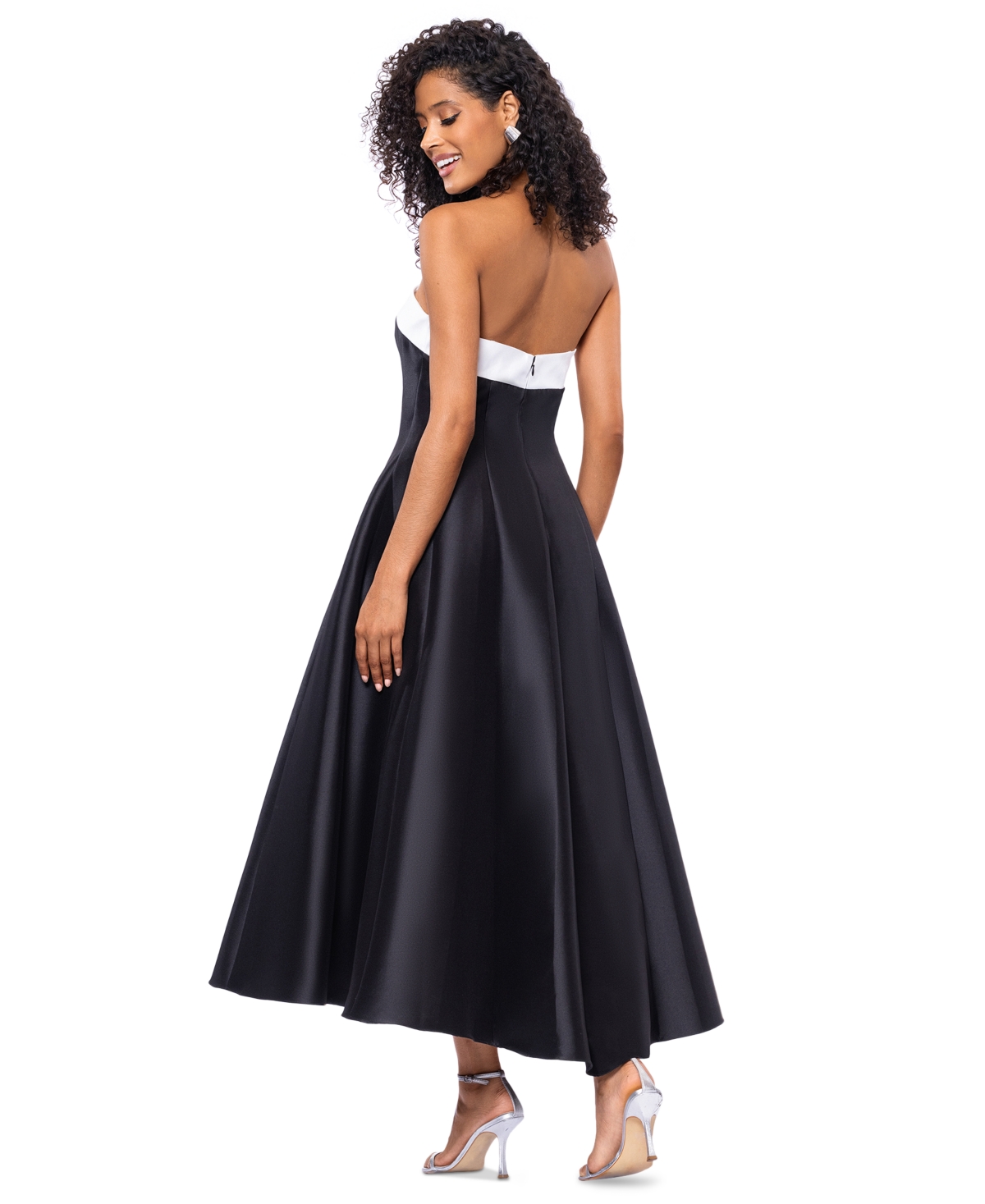 BETSY & ADAM PETITE STRAPLESS MIDI BALLGOWN 