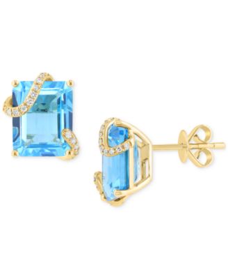 EFFY&reg; Blue Topaz (9 ct. t.w.) & Diamond (1/10 ct. tw.) Wrap Stud Earrings in 14k Gold