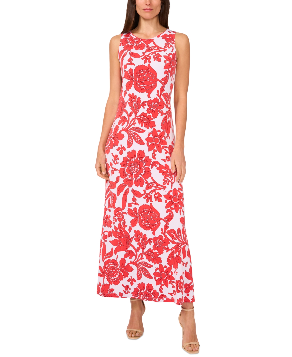 Vince Camuto Women's Floral Sleeveless Keyhole-back Crewneck Maxi Dress