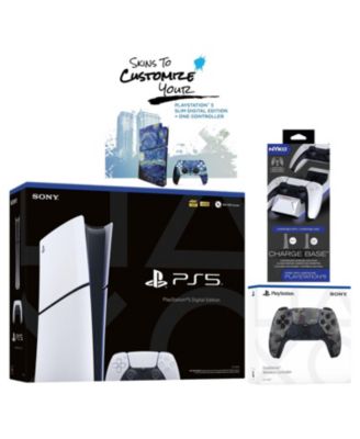 PlayStation 5 Slim Digital PS5 with Extra Chroma Indigo Controller, Dual Charging Dock and MightySkins Voucher Bundle