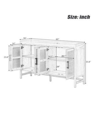 Streamdale Rustic Sideboard with Rattan Doors & Adjustable Shelves