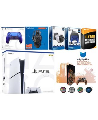 Playstation 5 Slim Disc with Extra Starlight Blue Controller, Plantronics Headset, Gamer Kit, Charge Dock and MightySkins Decal Voucher + 1 Year