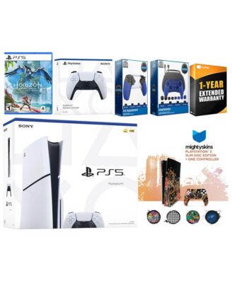 Playstation 5 Slim Disc with Horizon Forbidden West, Extra Controller, Gamer Kit, Trigger Kit and MightySkins Decal Voucher + 1 Year CPS Extended