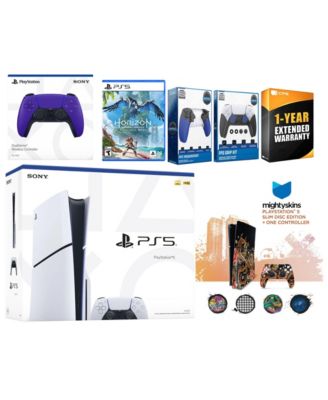 Playstation 5 Slim Disc with Horizon Forbidden West, Extra Cobalt Blue Controller, Trigger Stop Kit, FPS Grip Kit and MightySkins Decal Voucher +