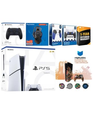 Playstation 5 Slim Disc with Extra Gray Camo Controller, Plantronics Headset, Trigger Stop Kit, FPS Grip Kit and MightySkins Decal Voucher + 1 Ye