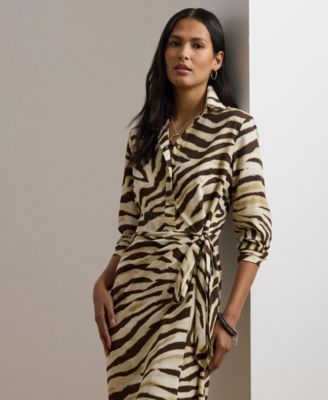 Women's Zebra-Print Tie-Front Crepe Shirtdress