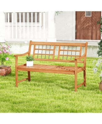 Outdoor Acacia Wood Bench 2-Person Patio Bench with Slatted Seat &  Backrest