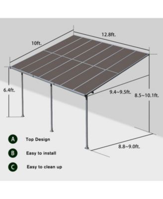 10' x 12.8' Wall Mount Gazebo Outdoor Pergola Polycarbonate Gazebo Panels Canopy