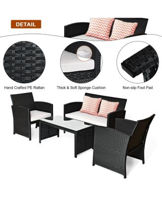 8PCS Patio Rattan Furniture Conversation Set Cushioned Sofa Table Garden