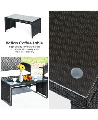 8PCS Patio Rattan Furniture Conversation Set Cushioned Sofa Table Garden