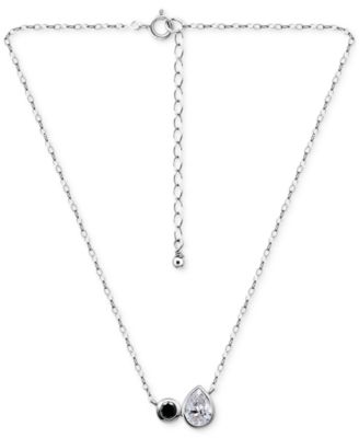 Black & White Cubic Zirconia Round & Pear Two Stone Pendant Necklace, 16" + 2" extender, Exclusively at Macy's