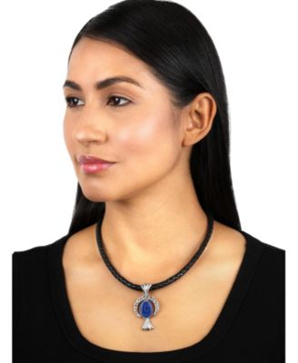 Sterling Silver Sodalite Fritz Casuse Squash Blossom Naja Crescent Moon Pendant Enhancer