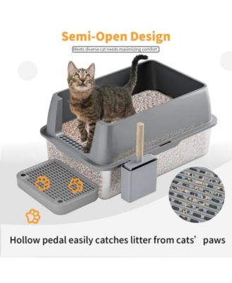 Stainless Steel Cat Litter Box With Lid, Scoop ,Filter Pedal