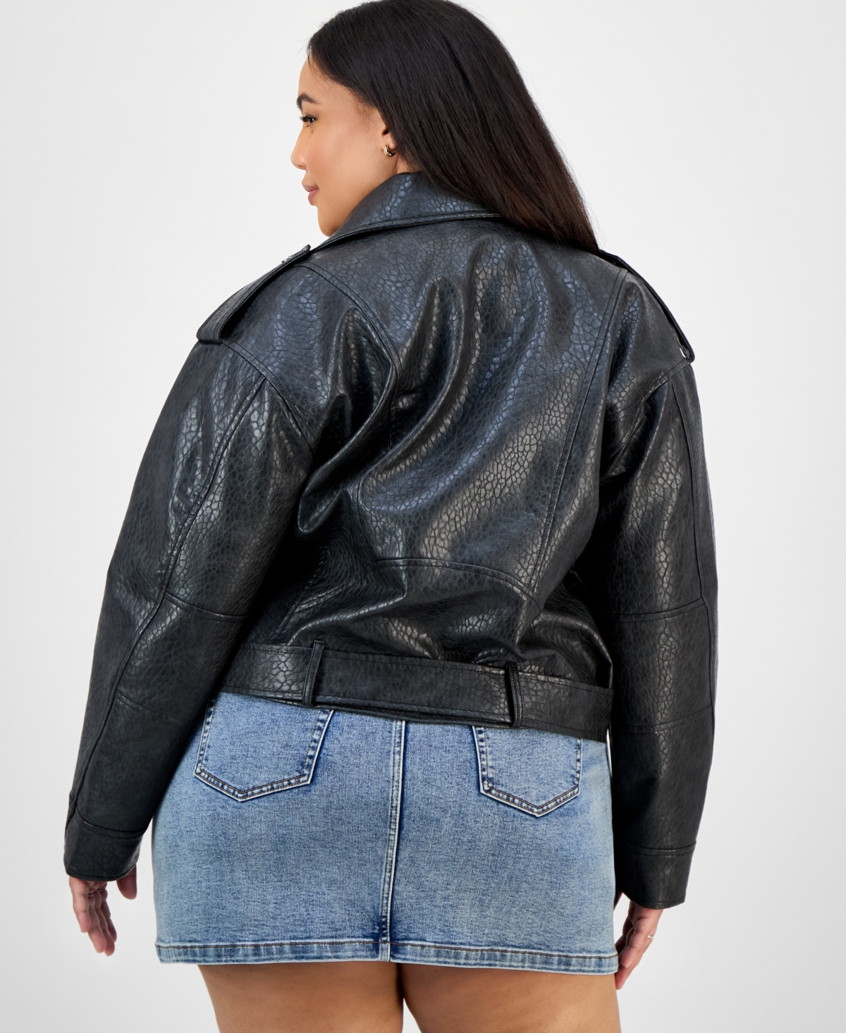 Jou Jou Trendy Plus Size Faux-leather Belted Jacket In Gray