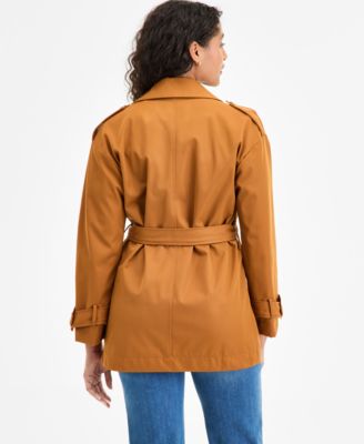 Juniors' Double-Breasted Belted Trench Coat