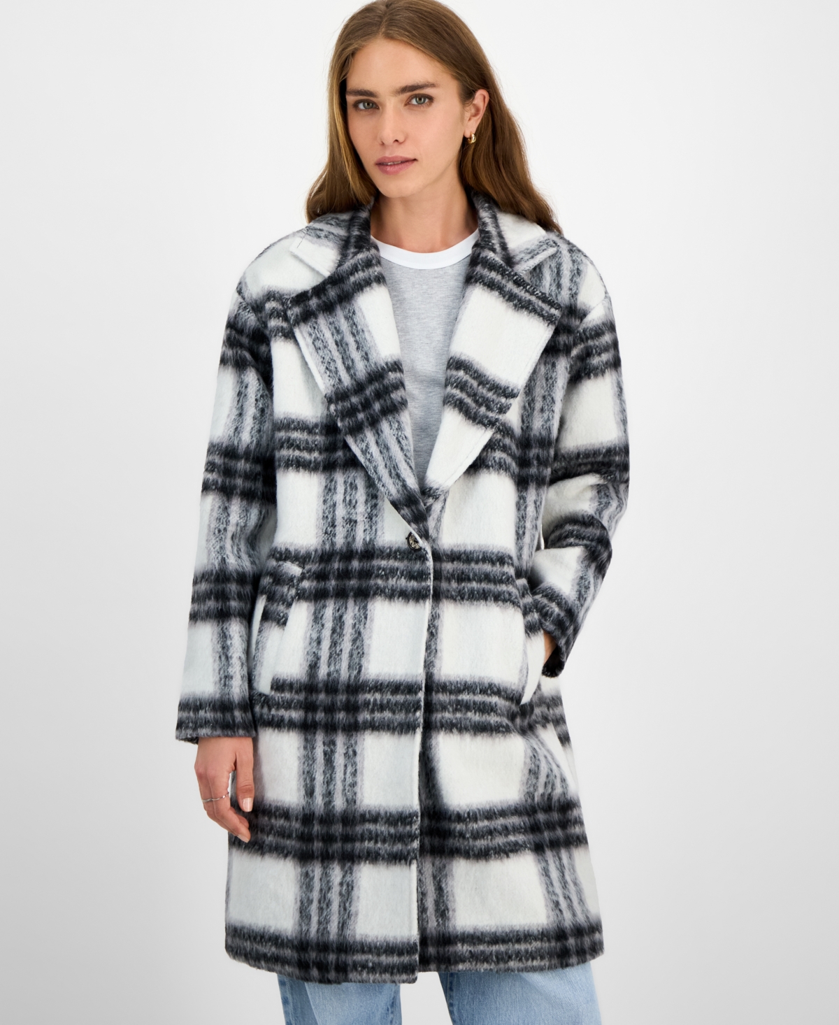 Jou Jou Juniors' Button-front Plaid Coat In Multi