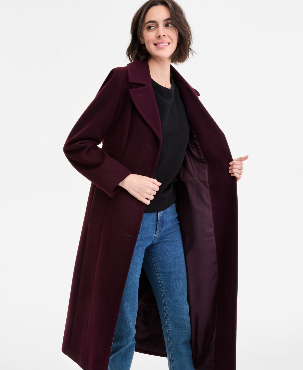 Anne Klein Women's Single-breasted Maxi Coat In Burgundy