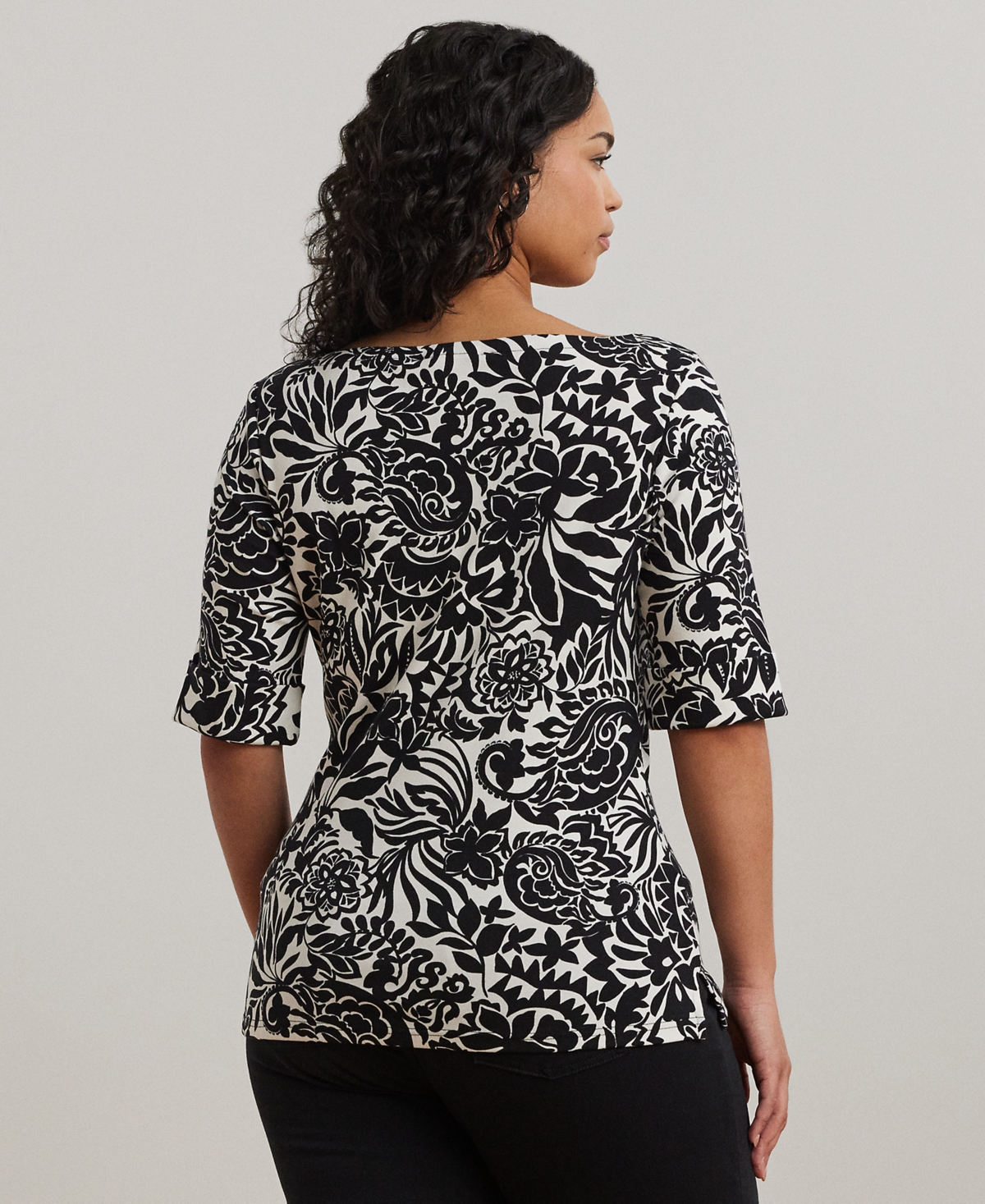Ralph Lauren Plus Size Floral Stretch Cotton Crewneck Tee