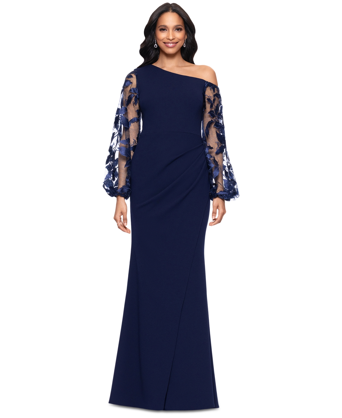 BETSY & ADAM WOMEN'S ASYMMETRIC-NECK LACE-SLEEVE GOWN 