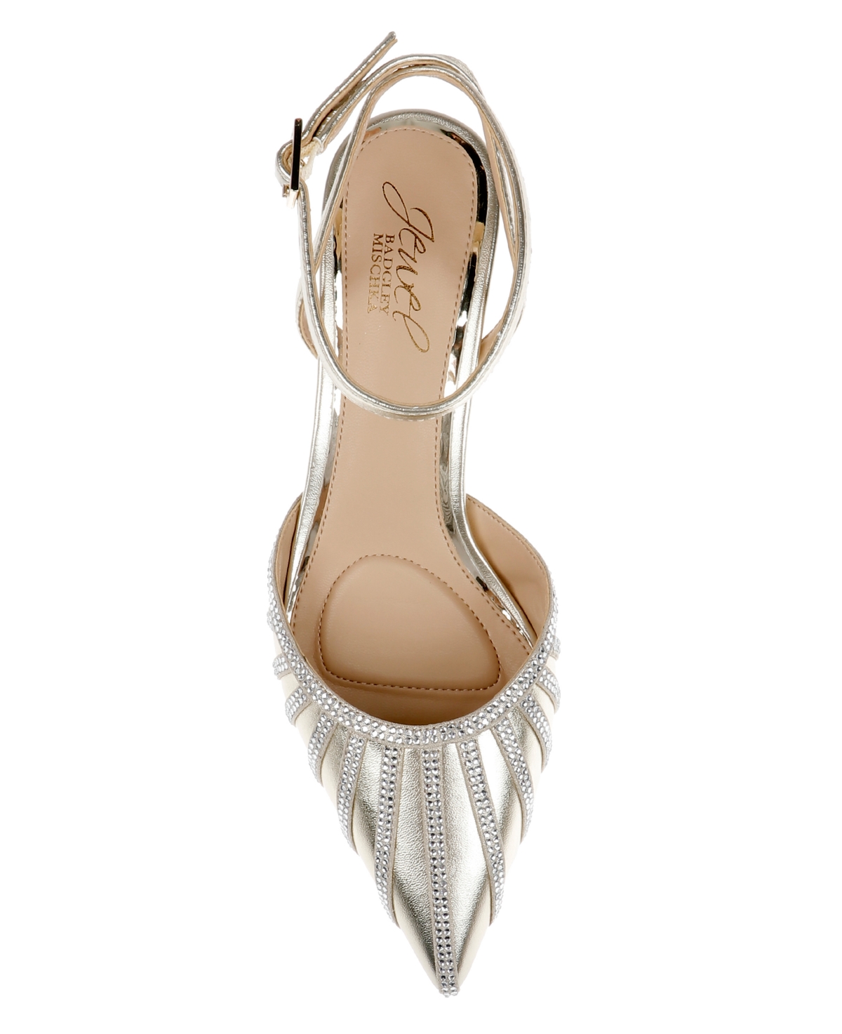 Jewel Badgley Mischka Fable Ankle Strap Pointed Toe Pump In Metallic