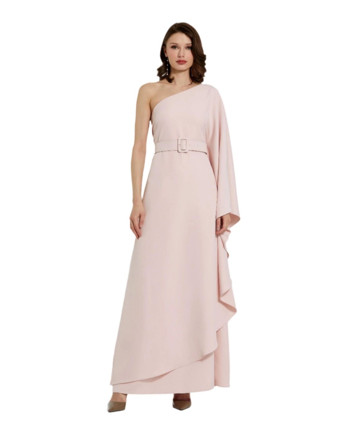 Women's Crepe One Sleeve Belted Kaftan Dress - Blush