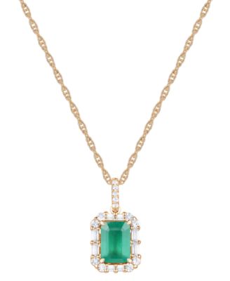 Macy's - Emerald (1 ct. t.w.) & Diamond (1/4 ct. t.w.) Halo 17" Pendant Necklace in 14k Gold (Also in Ruby and Sapphire)
