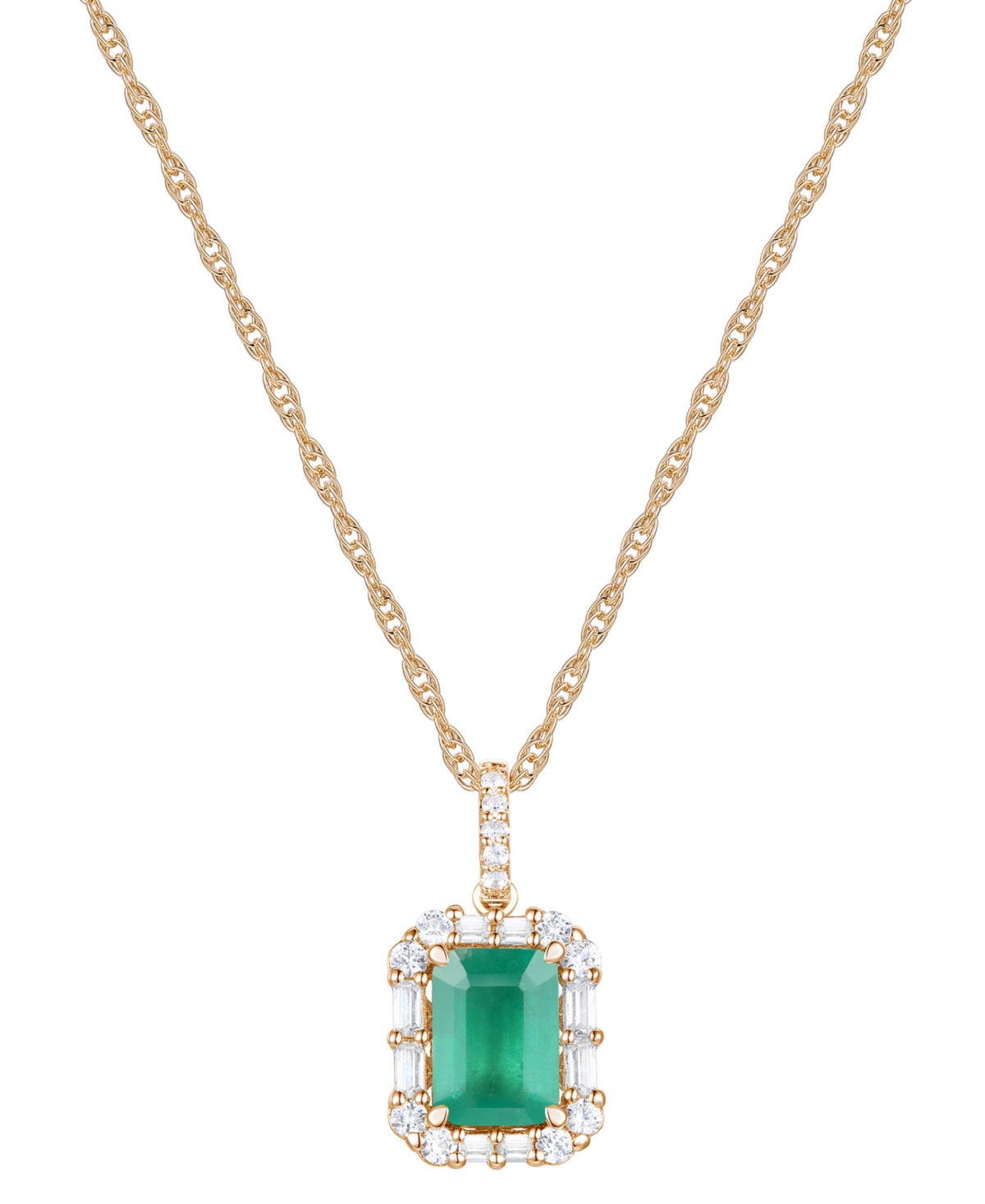 MACY'S EMERALD (1 CT. T.W.) & DIAMOND (1/4 CT. T.W.) HALO 17" PENDANT NECKLACE IN 14K GOLD (ALSO IN RUBY AN 