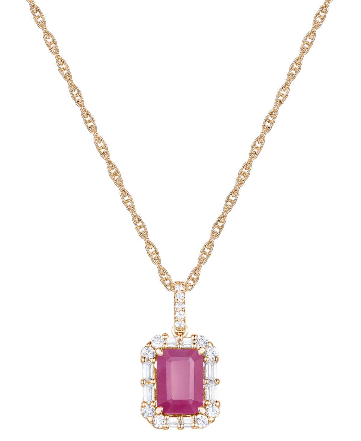 MACY'S EMERALD (1 CT. T.W.) & DIAMOND (1/4 CT. T.W.) HALO 17" PENDANT NECKLACE IN 14K GOLD (ALSO IN RUBY AN 