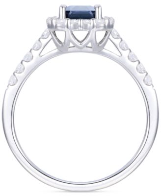 Sapphire (1-1/10 ct. t.w.) & Diamond (3/8 ct. t.w.) Round & Baguette Halo Ring in 14k Gold (Also in Ruby & Emerald)