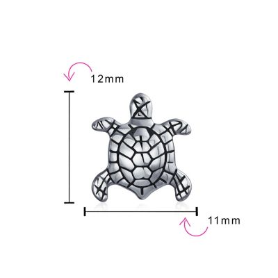 Set of 2 Oval Round Nautical Sea Turtle Charm Bead in Oxidized Sterling Silver