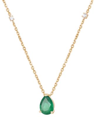 Emerald (1 ct. t.w.) & Diamond (1/20 ct. t.w.) 17" Pendant Necklace in 14k Gold (Also in Ruby and Sapphire)