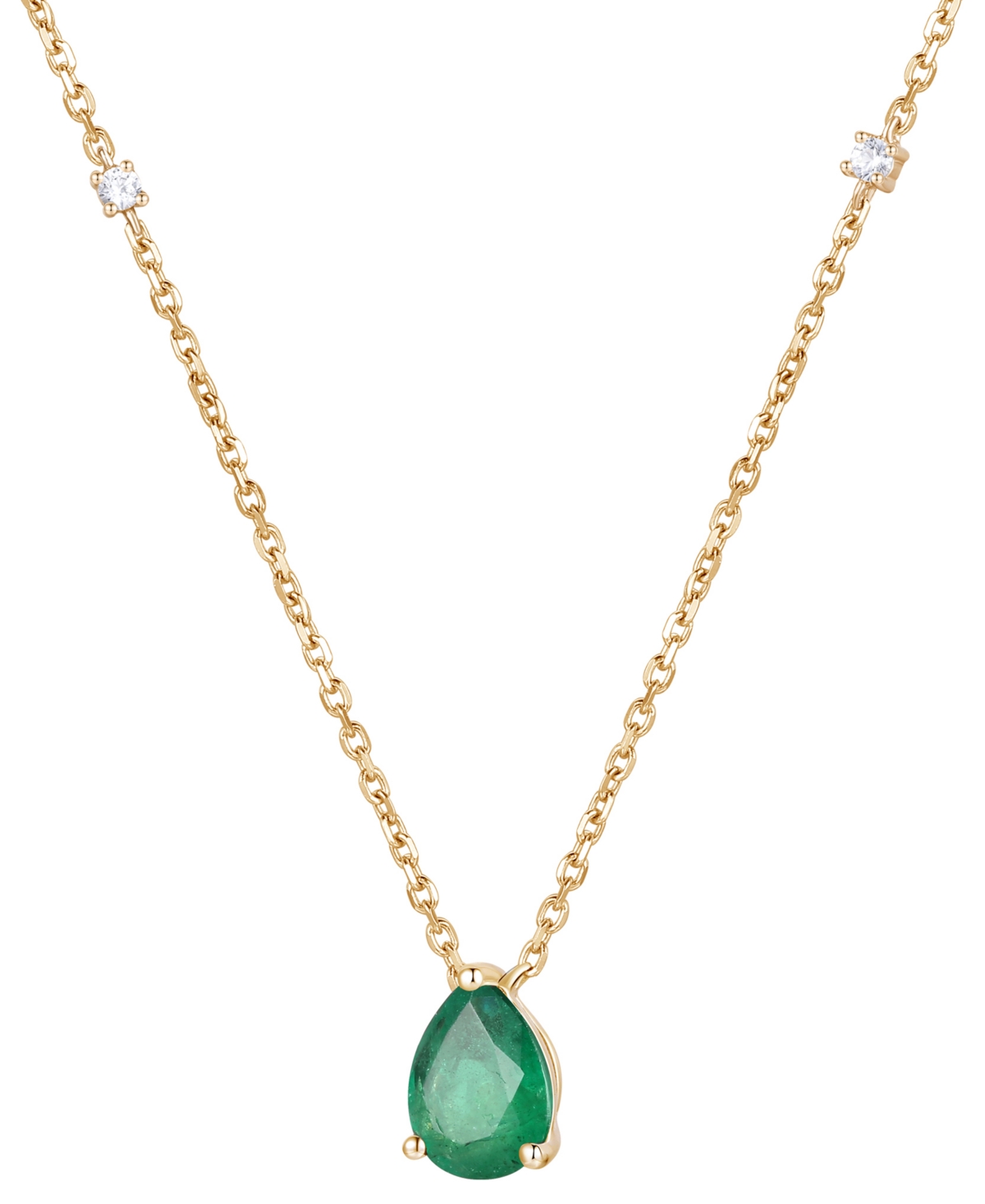 MACY'S EMERALD (1 CT. T.W.) & DIAMOND (1/20 CT. T.W.) 17" PENDANT NECKLACE IN 14K GOLD (ALSO IN RUBY AND SA 