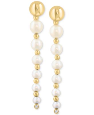 EFFY Collection - Cultured Freshwater Pearl (2-1/2 - 5mm) & Diamond Accent Linear Drop Earrings in 14k Gold