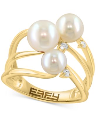 EFFY Collection - Cultured Freshwater Pearl (5-1/2 - 7mm) & Diamond (1/8 ct. t.w.) Statement Ring in 14k Yellow Gold