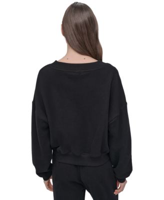 Women's Rhinestone-Logo V-Neck Pullover Top