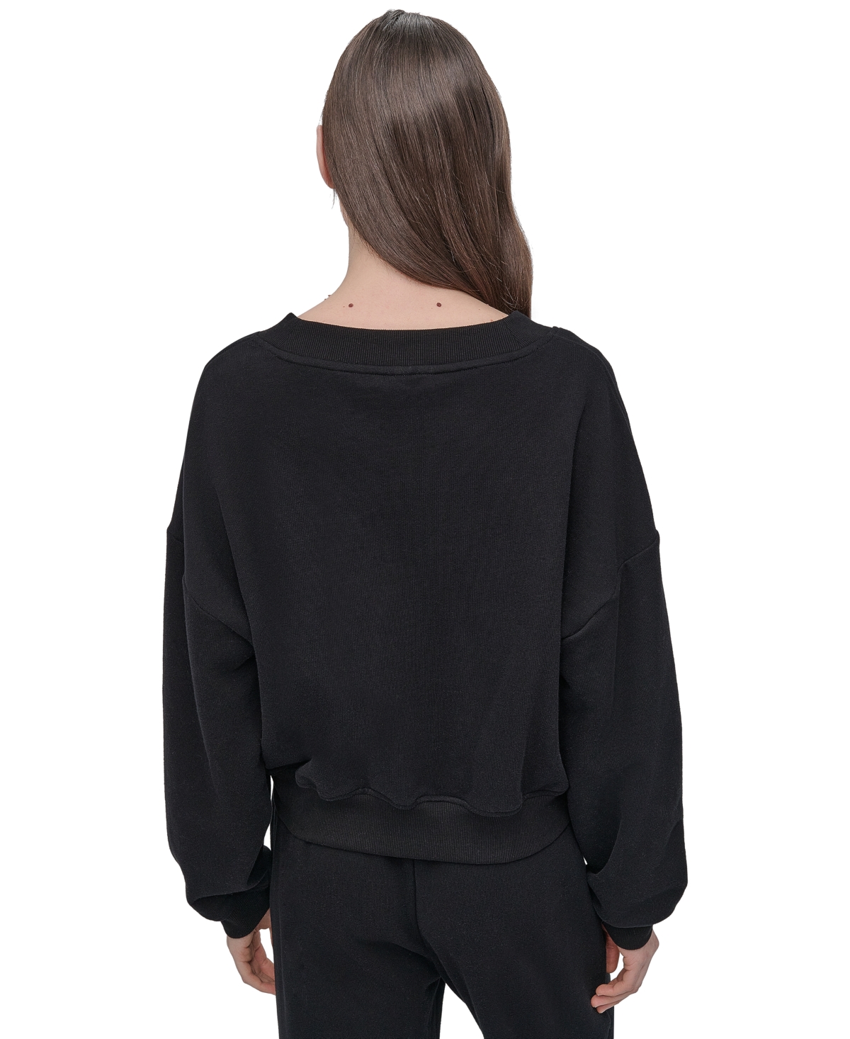 Dkny Sport Women's Rhinestone-logo V-neck Pullover Top In Black