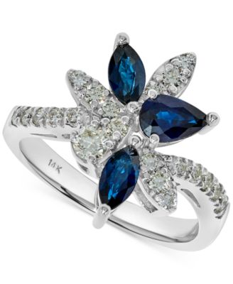 Macy's - Sapphire (1-1/6 ct. t.w.) & Diamond (1/2 ct. t.w.) Statement Ring in 14k White Gold