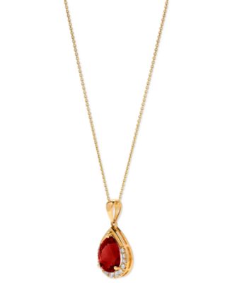Gemstone & Diamond (1/10 ct. t.w.) Pear-Shaped 17" Pendant Necklace in 14k Yellow Gold