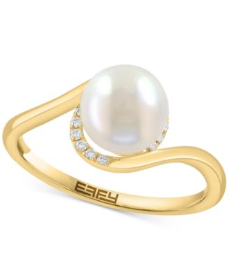 EFFY Collection - Cultured Freshwater Pearl (7-1/2mm) & Diamond (1/20 ct. t.w.) Swirl Ring in 14k Yellow Gold