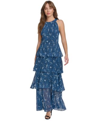 Tommy Hilfiger - Women's Printed Halter Tiered Maxi Dress