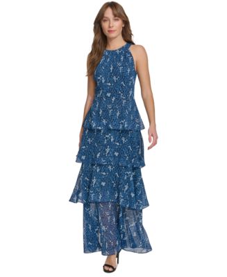 Tommy Hilfiger Women's Printed Halter Tiered Maxi Dress - Macy's